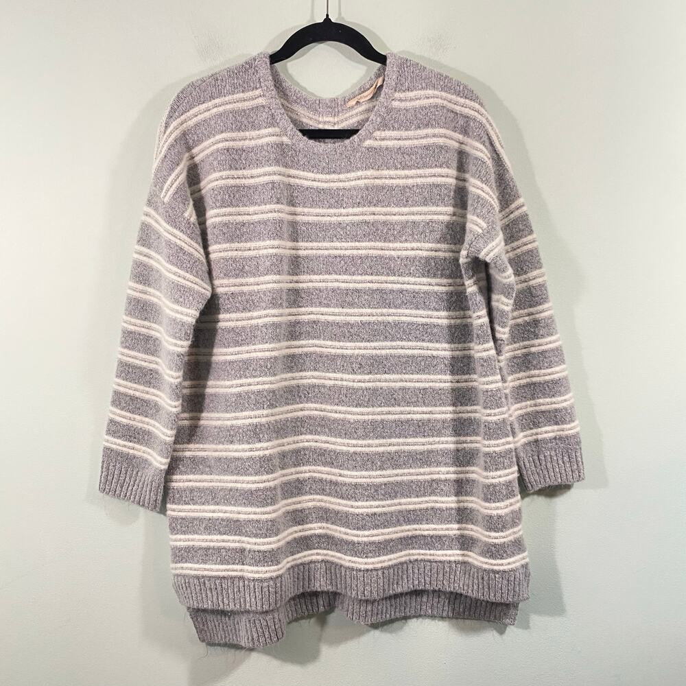 Soft Surroundings Veronica Grey Striped Pink Back Zip Tunic Plush Sweater Size M